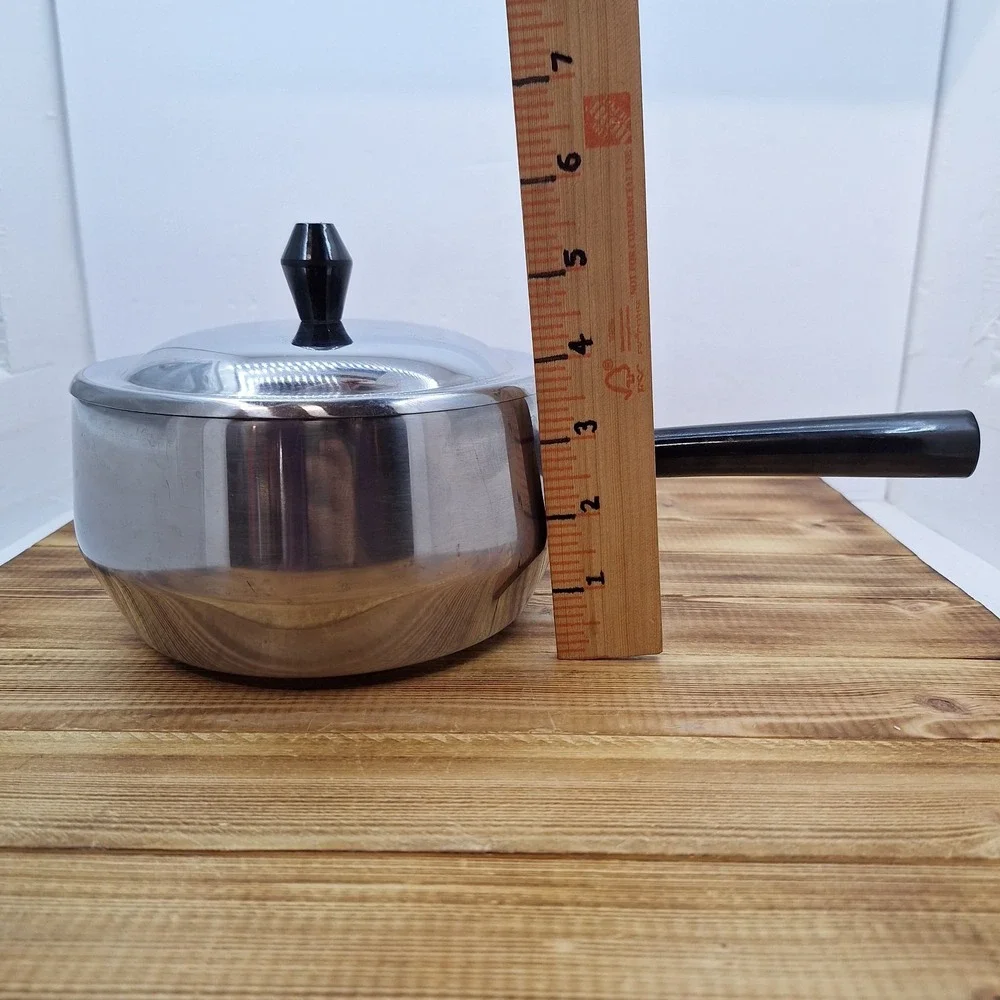 Vintage Japan Stainless Steel Fondue Pot‎ Black Handle w/lid